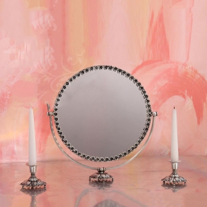 آینه شمعدان نقره گرد پامچال