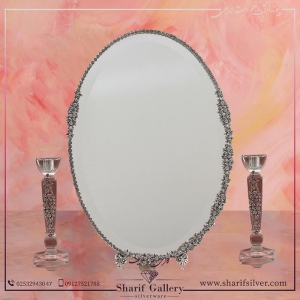 آینه و شمعدان کریستال نقره گل ریز شیرین